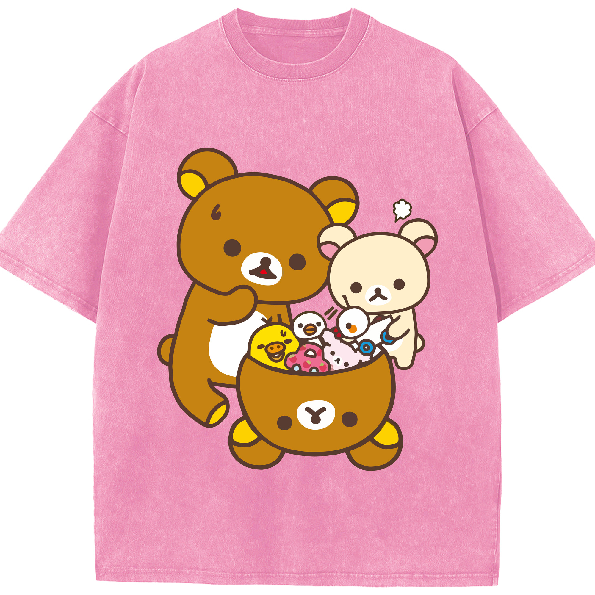 （画像用） リラックマ リラックマ キイロイトリ Rilakkuma Korilakkuma Kiiroitori 綿100% ヴィンテージ風 半袖Tシャツ（フロントプリント）